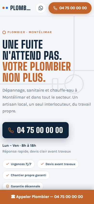 Maquette mobile du site de démonstration : Plombier