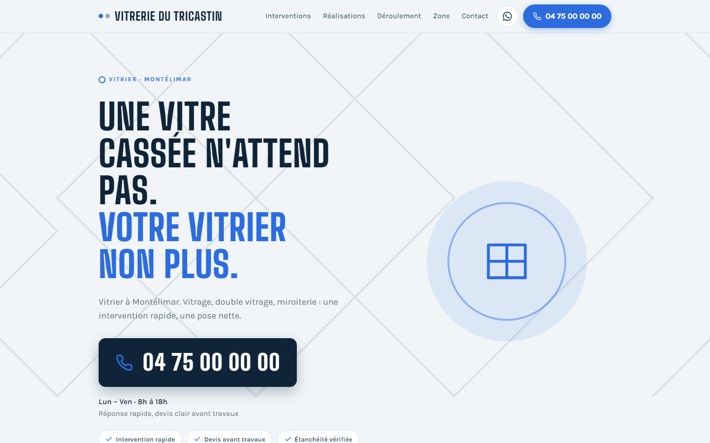 Maquette de site pour un vitrier